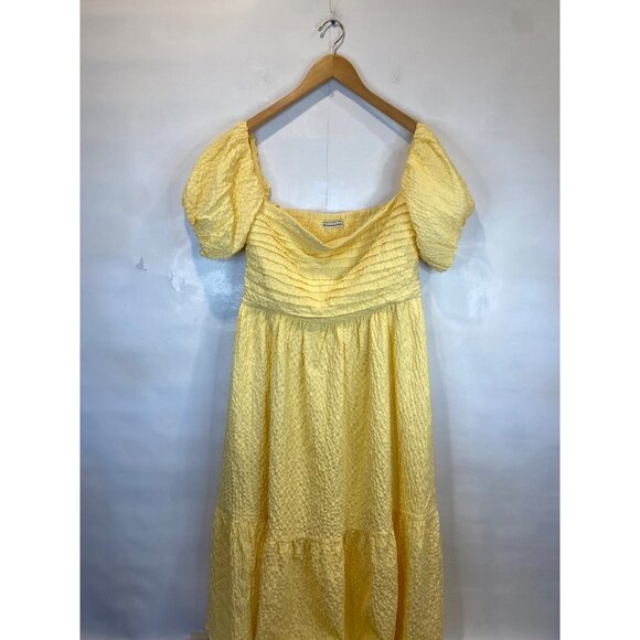 Abercrombie & Fitch Emerson Off the Shoulder Puff Sleeve Midi Dress Large Yellow - Picture 2 of 9